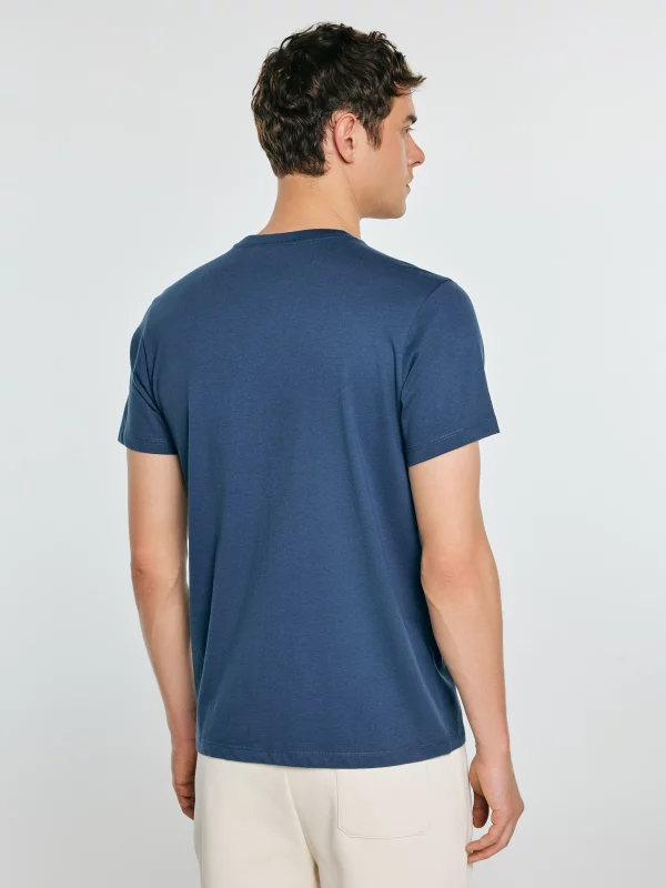 Koszulka męska z kontrastowym nadrukiem ciemnoniebieska Kartes 402