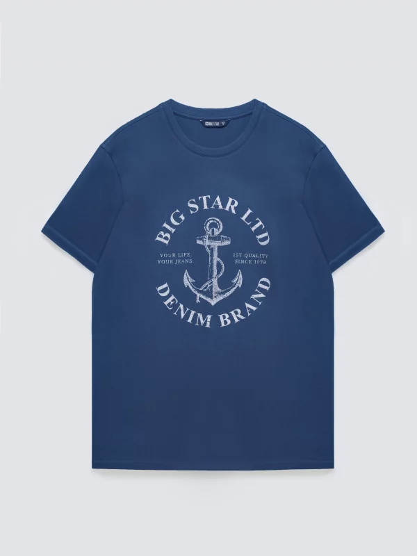 Koszulka męska z kontrastowym nadrukiem ciemnoniebieska Kartes 402