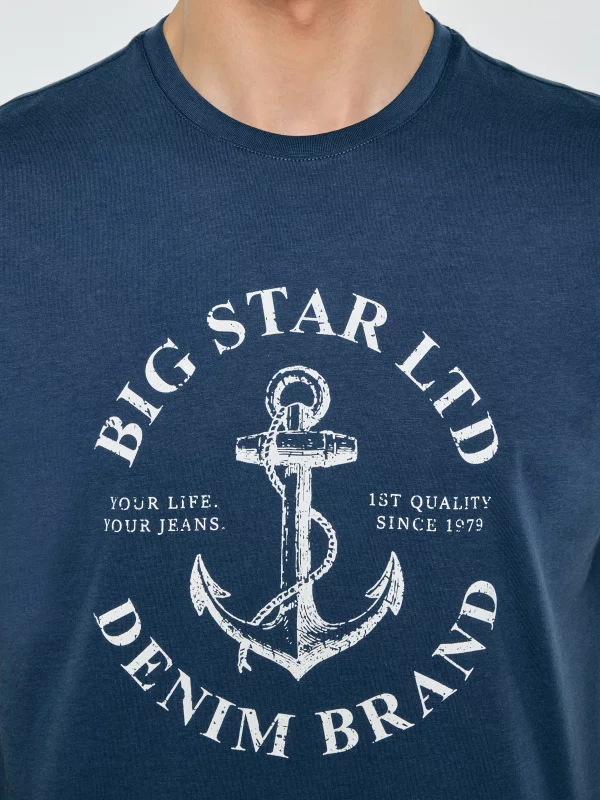 Koszulka męska z kontrastowym nadrukiem ciemnoniebieska Kartes 402