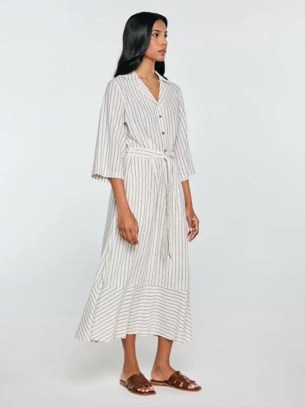 Sukienka damska midi koszulowa w prążek perłowa Kemesi 103