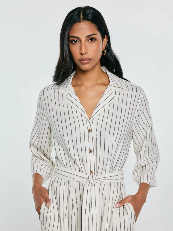 Sukienka damska midi koszulowa w prążek perłowa Kemesi 103