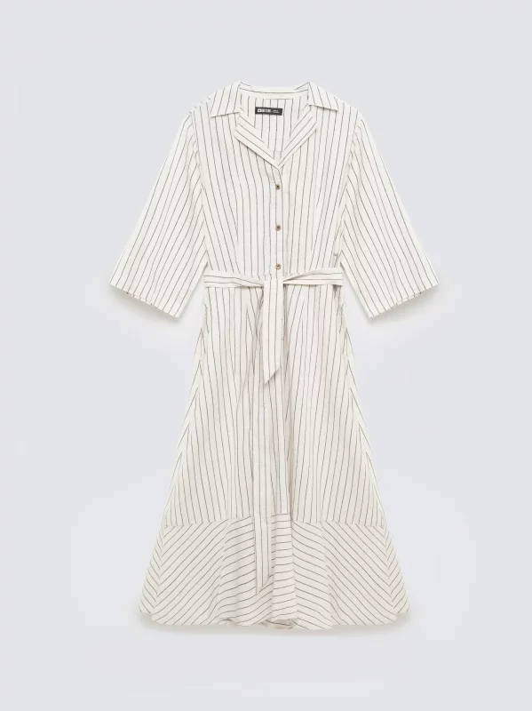Sukienka damska midi koszulowa w prążek perłowa Kemesi 103