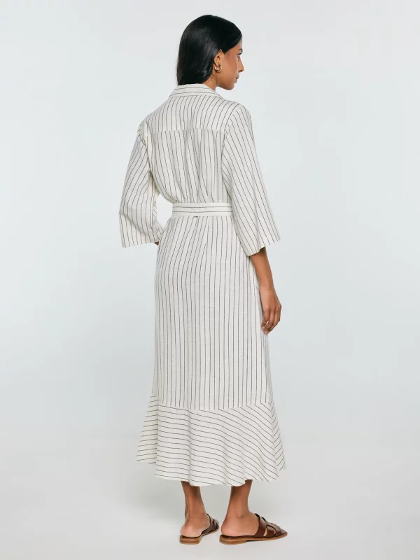 Sukienka damska midi koszulowa w prążek perłowa Kemesi 103