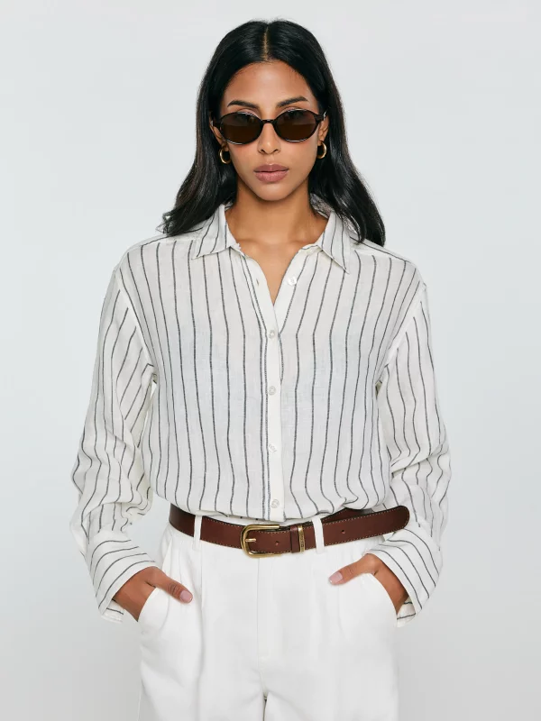 Lniana koszula damska w prążek biała Lamena 100