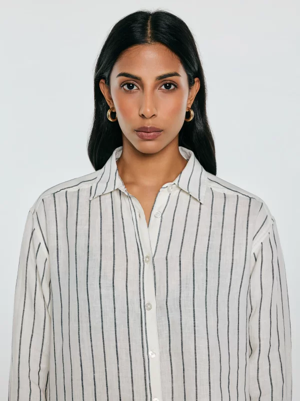 Lniana koszula damska w prążek biała Lamena 100