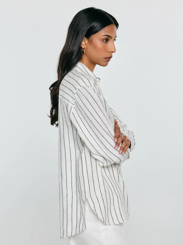 Lniana koszula damska w prążek biała Lamena 100