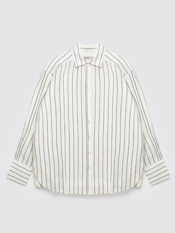 Lniana koszula damska w prążek biała Lamena 100