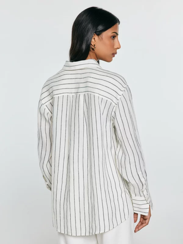 Lniana koszula damska w prążek biała Lamena 100