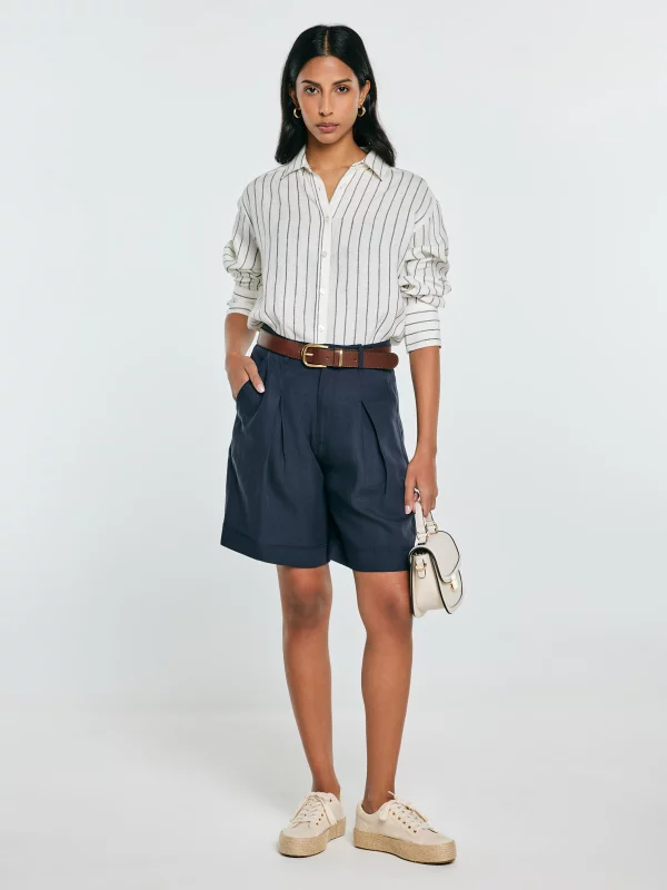 Szorty damskie z domieszką lnu granatowe Maryliana 403