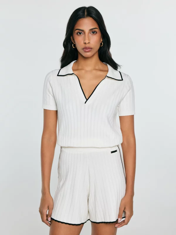 Koszulka damska polo z kontrastowym wykończeniem biała Micka 100