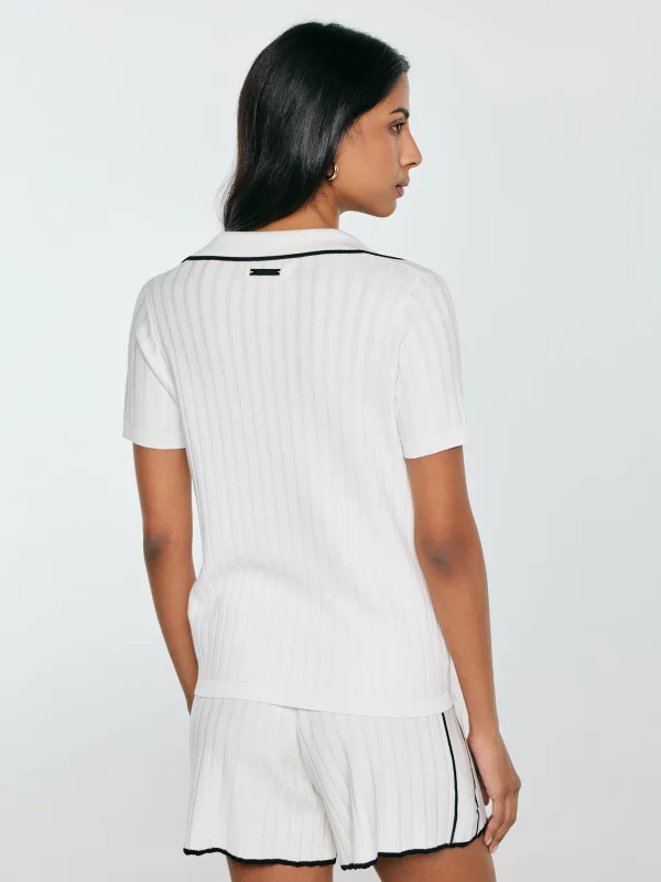 Koszulka damska polo z kontrastowym wykończeniem biała Micka 100