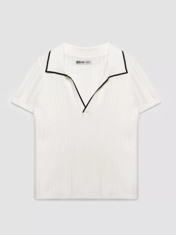 Koszulka damska polo z kontrastowym wykończeniem biała Micka 100