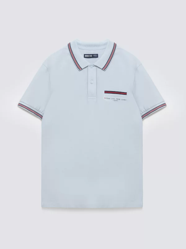 Koszulka męska polo z kontrastowym wykończeniem niebieska Polos 400