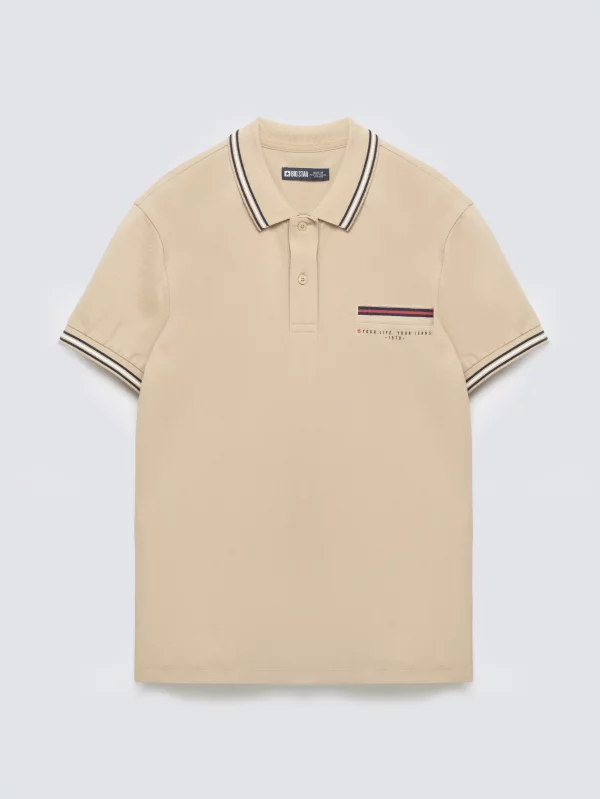Koszulka męska polo z kontrastowym wykończeniem beżowa Polos 801