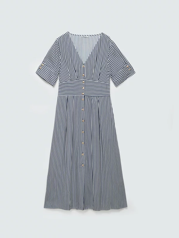 Sukienka damska midi z wiskozy w paski granatowo-białe Zissa 403