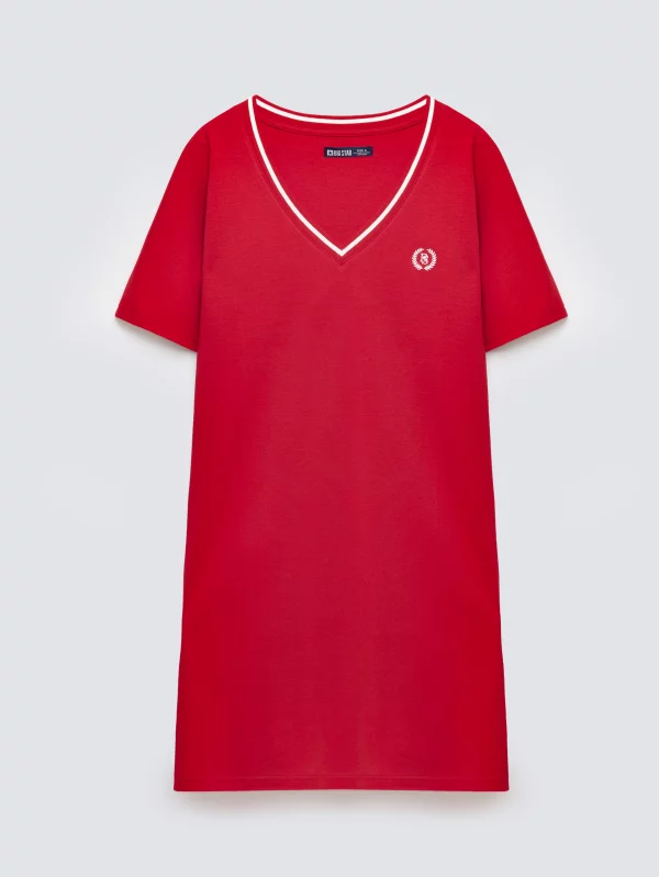 Sukienka damska dzianinowa z niewielkim haftem czerwona Zorkana 603