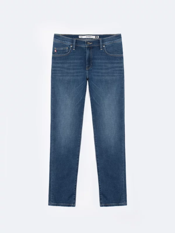 Jeansy męskie skinny z przetarciami niebieskie Jeffray 366