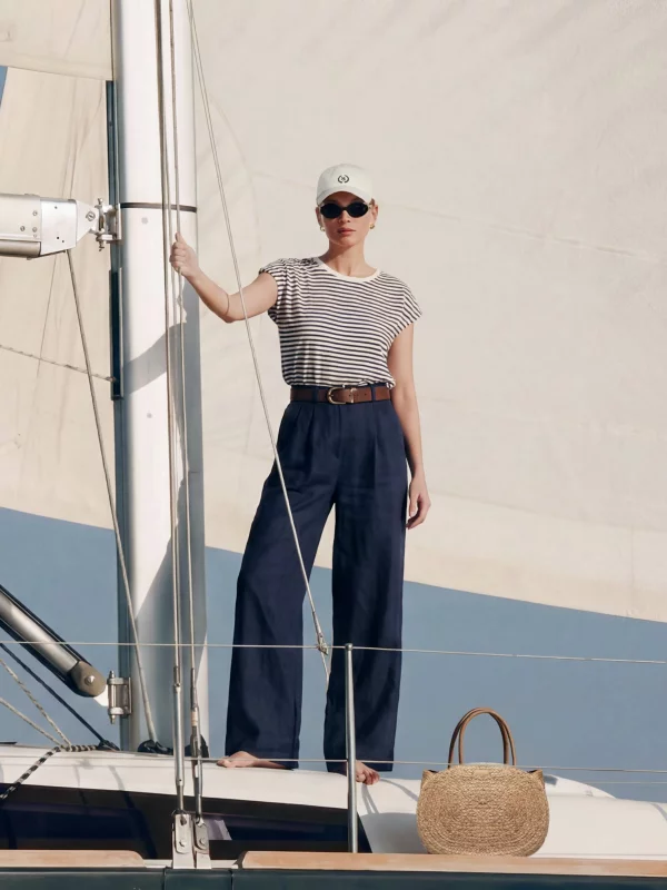 Spodnie damskie wide z domieszką lnu granatowe Malusi 403