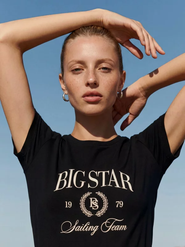 Koszulka damska z kontrastowym nadrukiem czarna Ratta 906