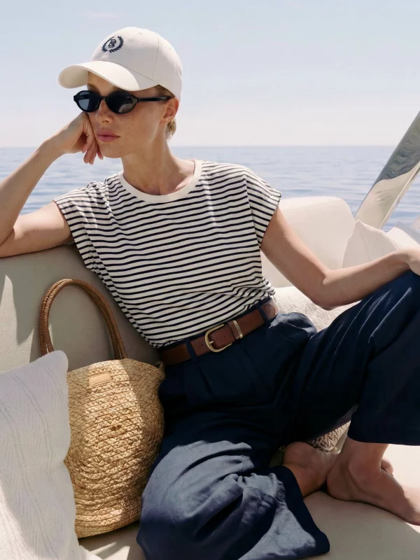 Koszulka damska w paski biało-granatowa Aleksa 403