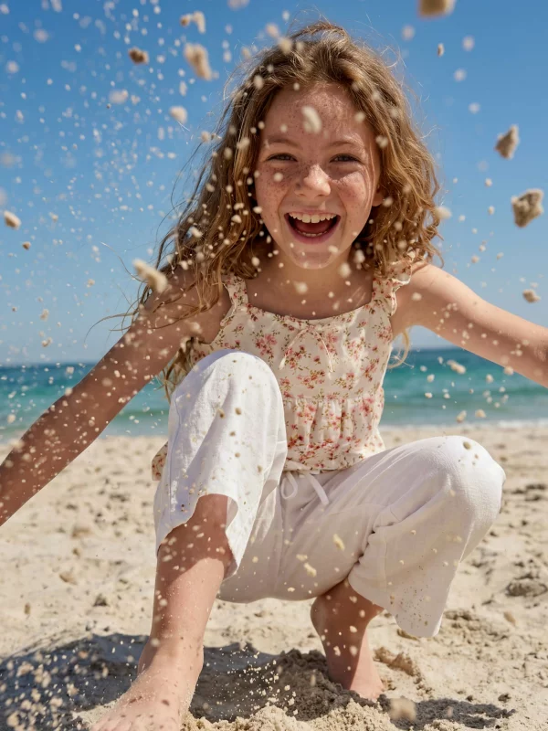 Bluzka dziewczęca z kwiatowym nadrukiem perłowa Weria 103