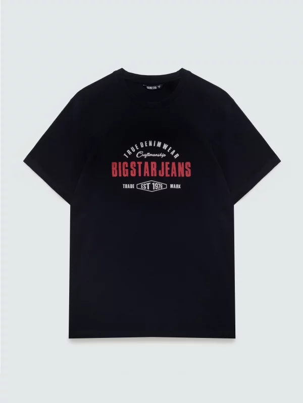 Koszulka męska z kontrastowym nadrukiem czarna Sers 906