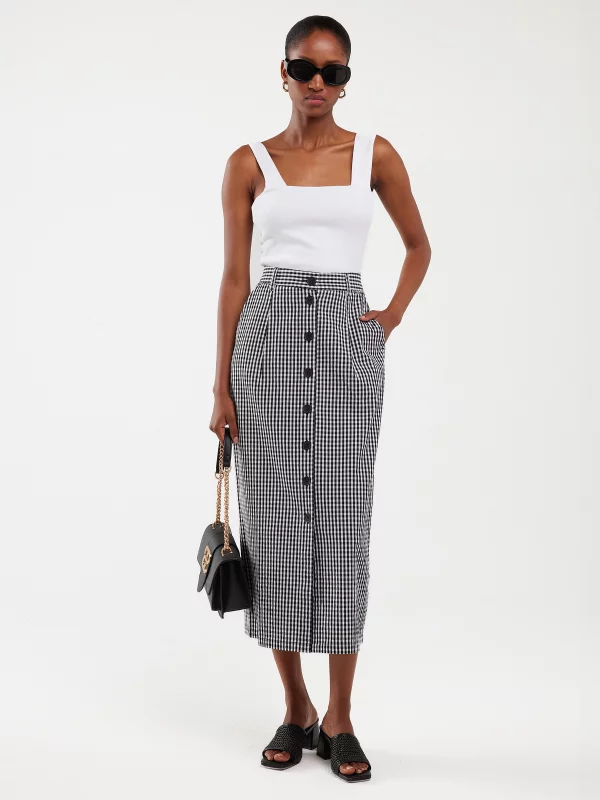 Spódnica damska midi w drobną kratę z guzikami biało-czarna Polli 906