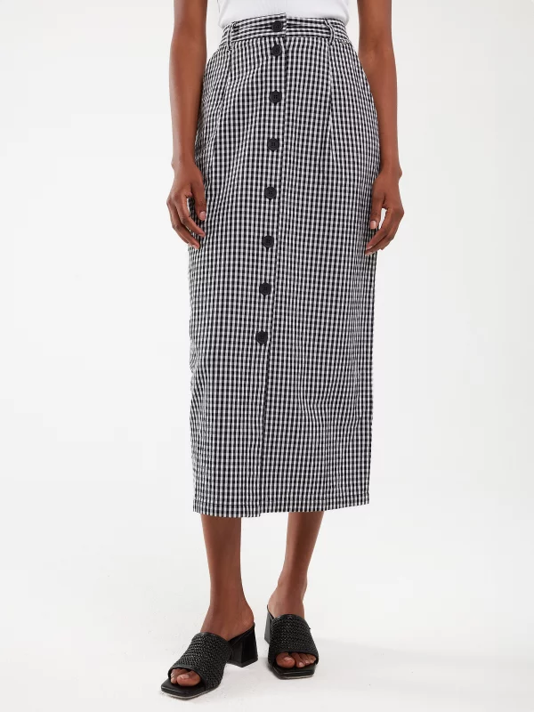 Spódnica damska midi w drobną kratę z guzikami biało-czarna Polli 906