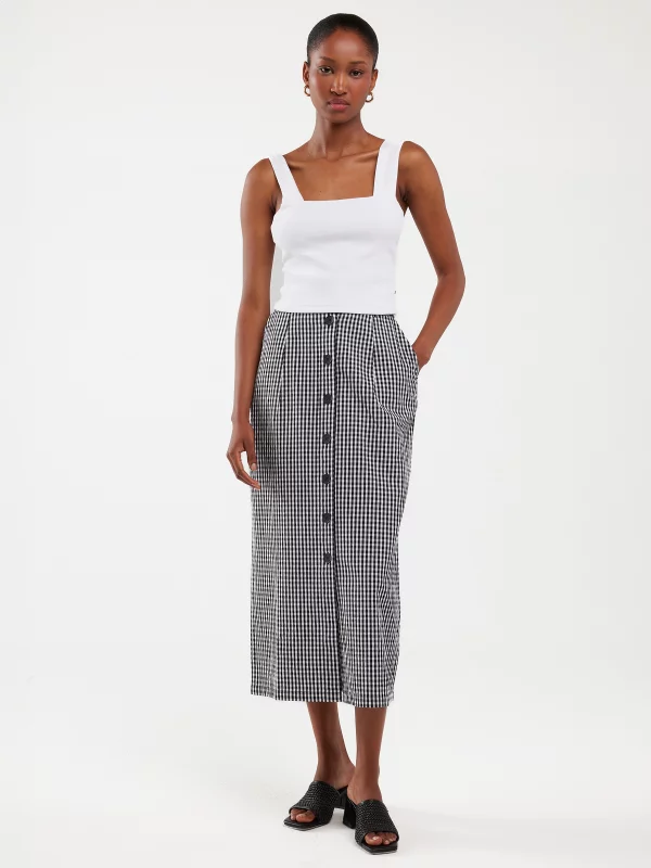 Spódnica damska midi w drobną kratę z guzikami biało-czarna Polli 906