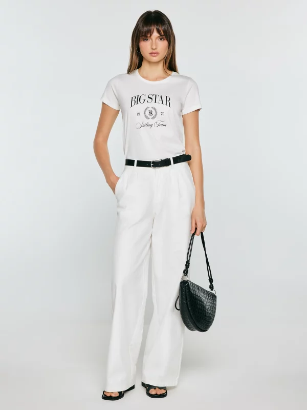 Koszulka damska z kontrastowym nadrukiem biała Ratta 100