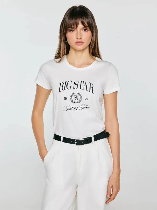 Koszulka damska z kontrastowym nadrukiem biała Ratta 100