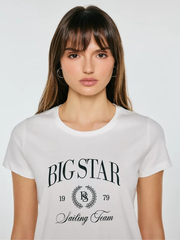 Koszulka damska z kontrastowym nadrukiem biała Ratta 100