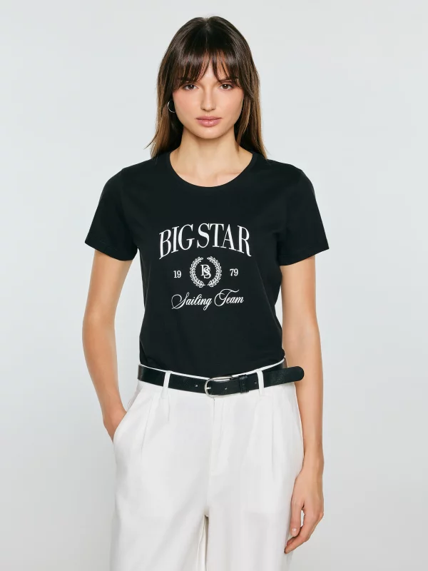 Koszulka damska z kontrastowym nadrukiem czarna Ratta 906