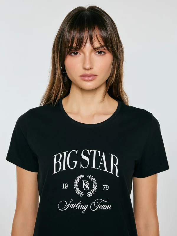 Koszulka damska z kontrastowym nadrukiem czarna Ratta 906