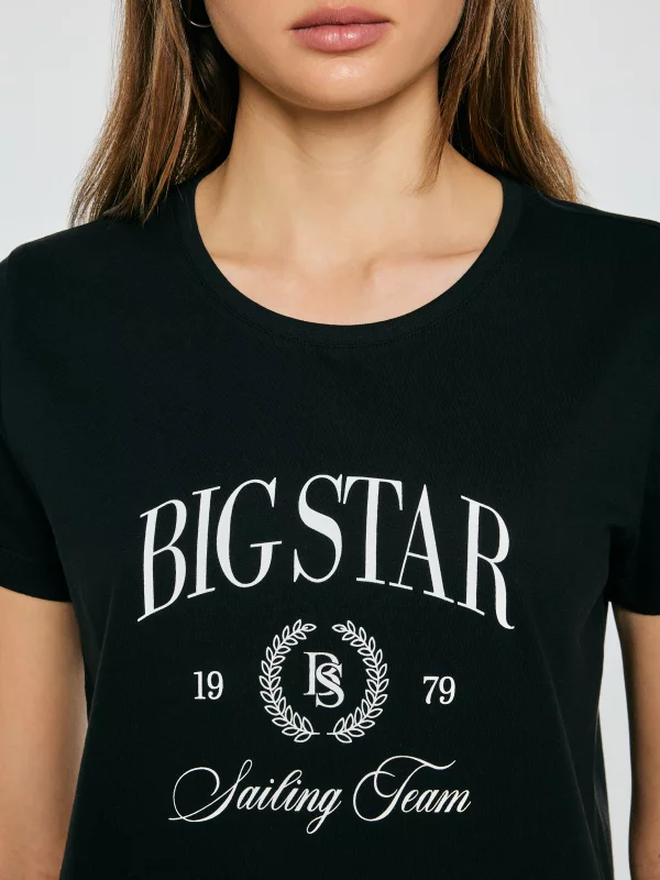 Koszulka damska z kontrastowym nadrukiem czarna Ratta 906