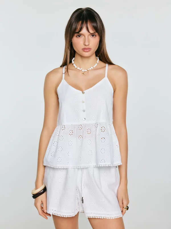 Top damski bawełniany haftowany biały Balbina 100