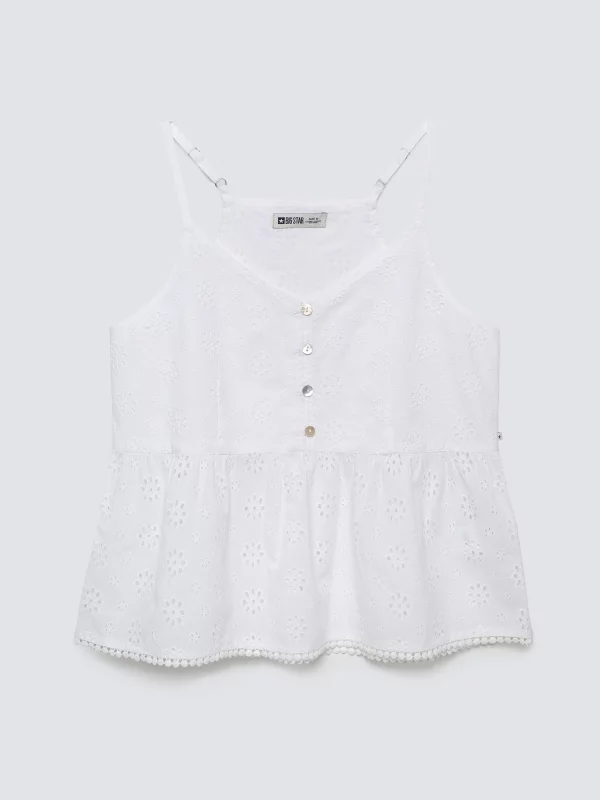 Top damski bawełniany haftowany biały Balbina 100