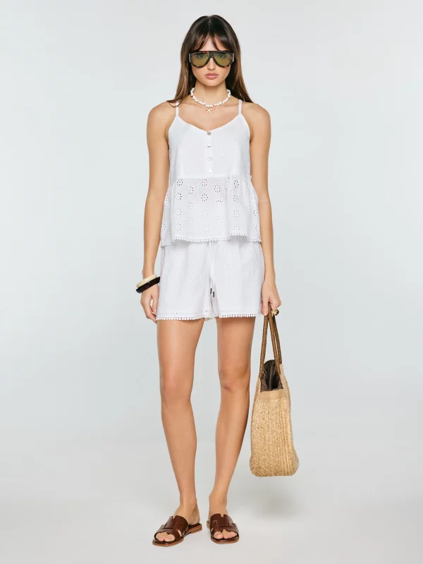 Szorty damskie bawełniane haftowane białe Balbine 100