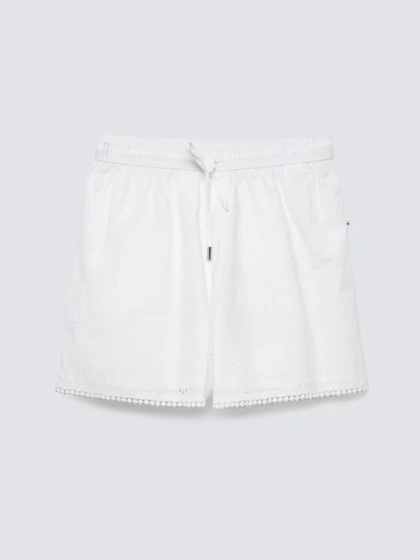 Szorty damskie bawełniane haftowane białe Balbine 100