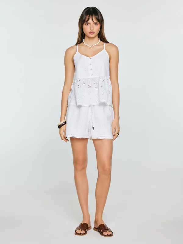 Szorty damskie bawełniane haftowane białe Balbine 100