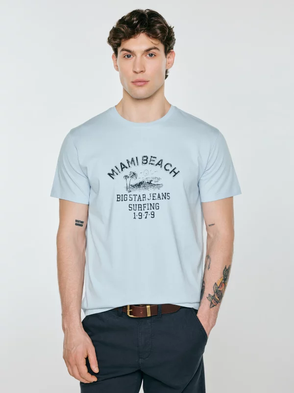 Koszulka męska z kontrastowym nadrukiem błękitna Fors 400