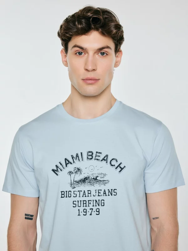 Koszulka męska z kontrastowym nadrukiem błękitna Fors 400