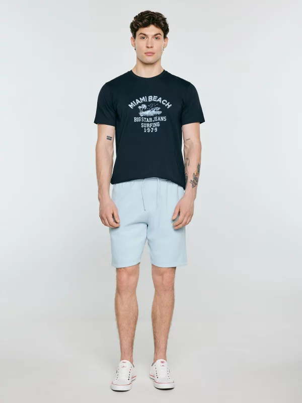 Koszulka męska z kontrastowym nadrukiem granatowa Fors 403