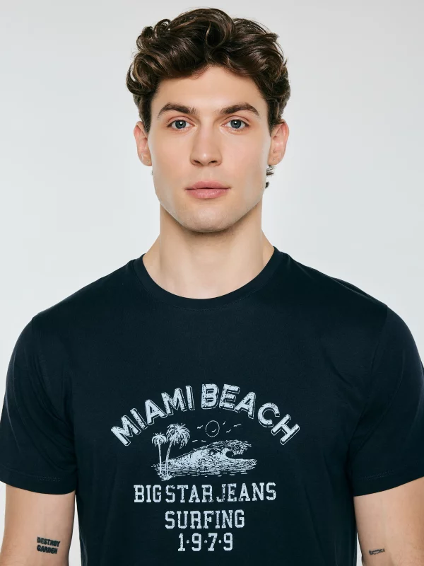 Koszulka męska z kontrastowym nadrukiem granatowa Fors 403