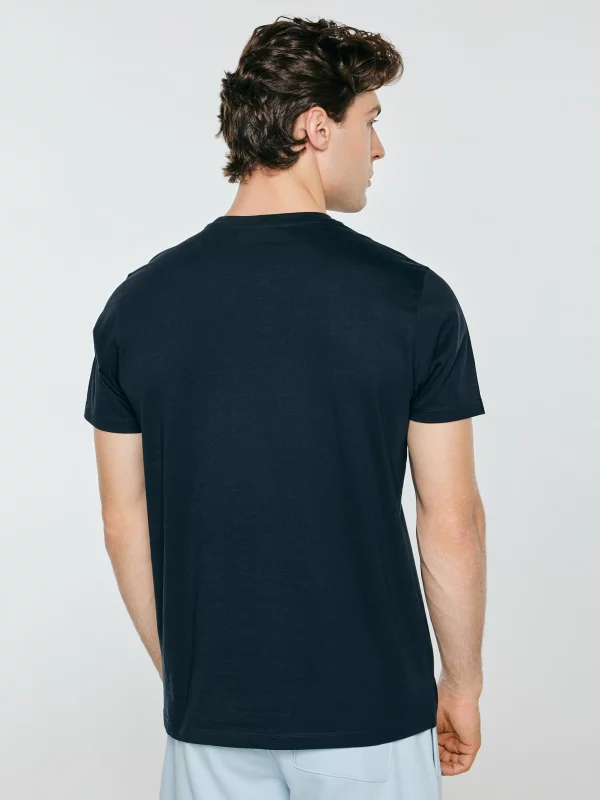 Koszulka męska z kontrastowym nadrukiem granatowa Fors 403