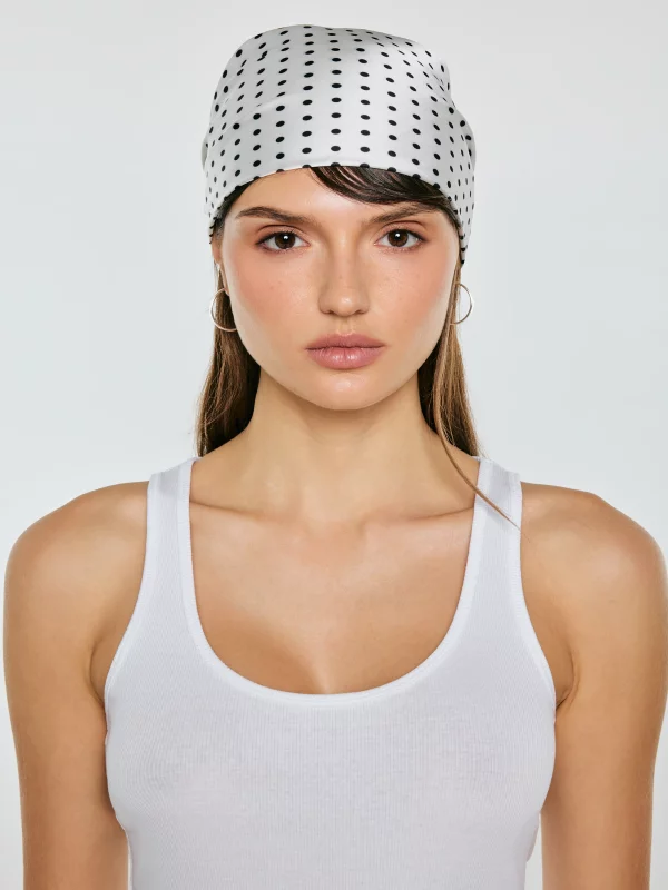 Apaszka damska w czarne kropki biała Hameli 100