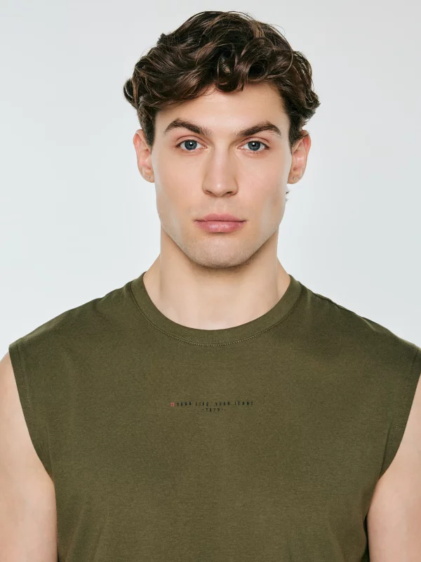 Koszulka męska bez rękawów khaki Irrer 303