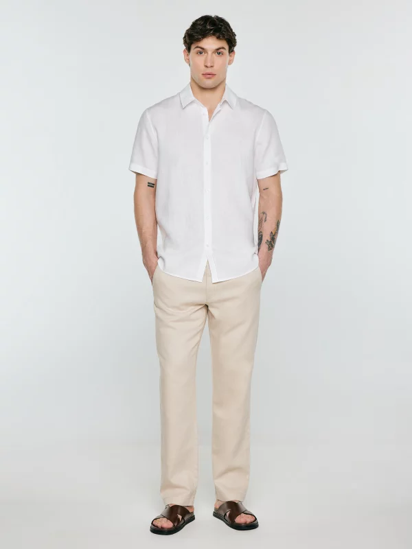 Lniana koszula męska z krótkim rękawem biała Linerso 101