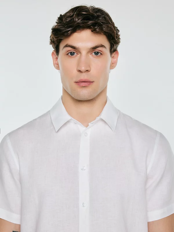 Lniana koszula męska z krótkim rękawem biała Linerso 101