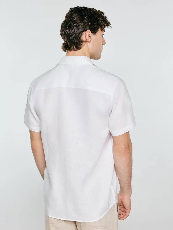 Lniana koszula męska z krótkim rękawem biała Linerso 101